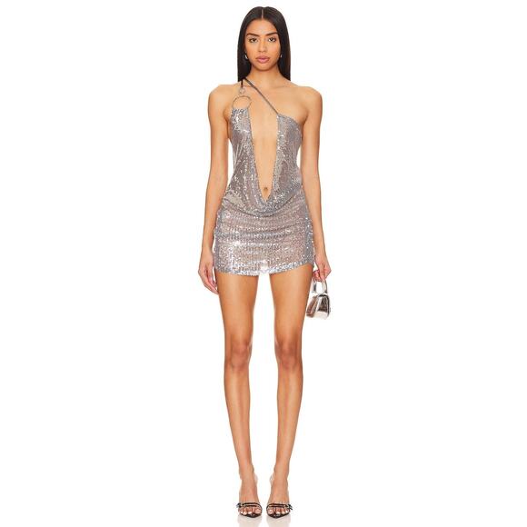 Jaded London Draped Mini Dress With Ring Detail Gunmetal - US 2/ UK 6 - Picture 1 of 4